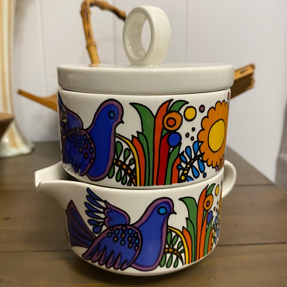 Villeroy Boch Acapulco Birds Stacking Creamer Covered Sugar Dish Discontinued